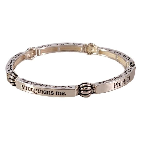 New Silver Philippians 4:13 Scripture Bangle Bracelet - Picture 4 of 7
